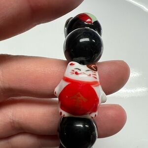 Charming Black and Red Cat Ceramic Bead Bracelet